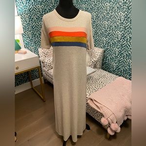 Striped Midi Dress - Beige with Multicolor Accents